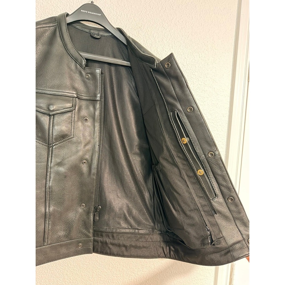 MCVests Mens Black Leather Motorcycle Vest Concealed Carry Biker Club Vest Large - Picture 3 of 6